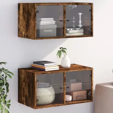   vidaXL 2 db füstös tölgy színű faliszekrény üvegajtókkal 68,5x37x35 cm