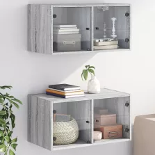   vidaXL 2 db szürke sonoma faliszekrény üvegajtókkal 68,5 x 37 x 35 cm