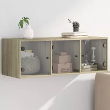   vidaXL sonoma-tölgyszínű faliszekrény üvegajtókkal 102 x 37 x 35 cm