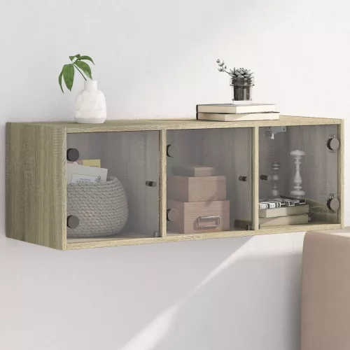 vidaXL sonoma-tölgyszínű faliszekrény üvegajtókkal 102 x 37 x 35 cm