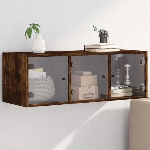 vidaXL füstös tölgyszínű faliszekrény üvegajtókkal 102 x 37 x 35 cm