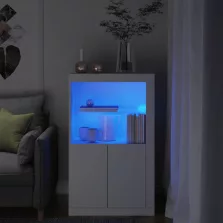   vidaXL fehér szerelt fa tálalószekrény LED-világítással