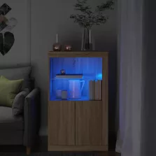   vidaXL sonoma tölgy színű szerelt fa tálalószekrény LED-világítással