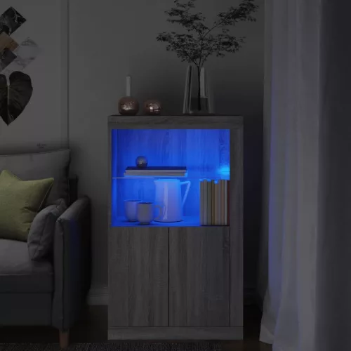 vidaXL szürke sonoma színű szerelt fa tálalószekrény LED-világítással