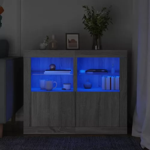 vidaXL 2 db szürke sonoma színű szerelt fa kisszekrény LED-ekkel