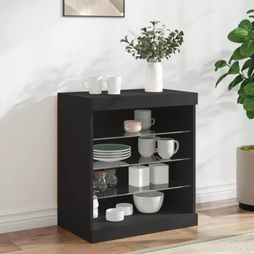 vidaXL fekete tálalószekrény LED-világítással 60,5 x 37 x 67 cm
