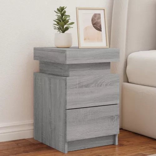 vidaXL 2 db szürke sonoma színű éjjeliszekrény LED-ekkel 35x39x55 cm