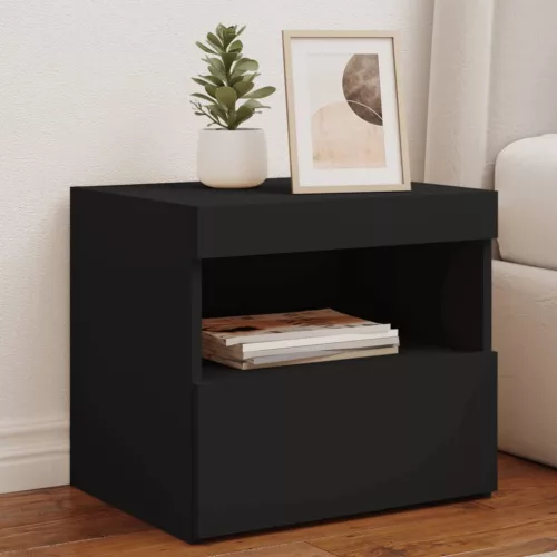 vidaXL fekete éjjeliszekrény LED-világítással 50 x 40 x 45 cm