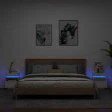   vidaXL 2 db fehér műfa éjjeliszekrény LED-fényekkel 40x39x48,5 cm