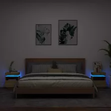   vidaXL 2 db sonoma tölgy éjjeliszekrény LED-fényekkel 40x39x48,5 cm