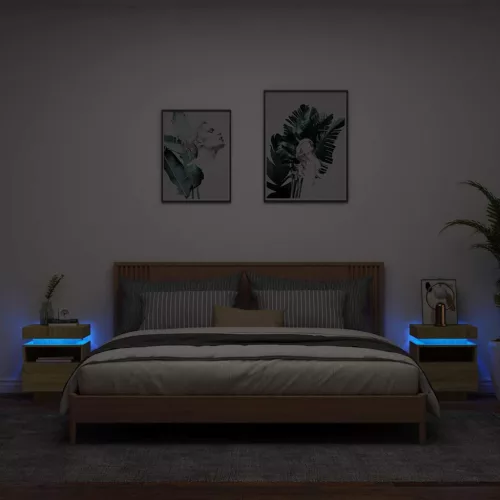 vidaXL 2 db sonoma tölgy éjjeliszekrény LED-fényekkel 40x39x48,5 cm