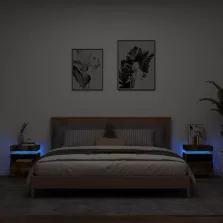   vidaXL 2 db sonoma tölgy éjjeliszekrény LED-fényekkel 40x39x48,5 cm