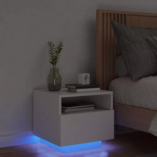 vidaXL fehér éjjeliszekrény LED-világítással 40 x 39 x 37 cm