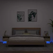   vidaXL 2 db sonoma tölgy színű éjjeliszekrény LED-ekkel 40x39x37 cm