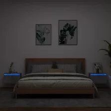   vidaXL 2 db betonszürke fali éjjeliszekrény LED-világítással