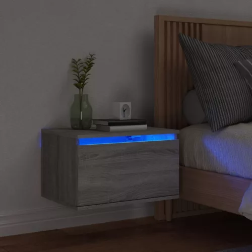 vidaXL fali szürke sonoma tölgy éjjeliszekrény LED fényekkel