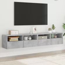   vidaXL 2 db betonszürke szerelt fa fali TV-szekrény 80 x 30 x 30 cm