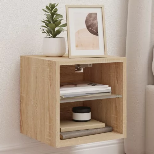 vidaXL sonoma tölgy színű fali TV-szekrény LED-ekkel 30 x 28,5 x 30 cm