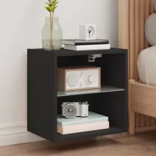   vidaXL fekete falra szerelhető éjjeliszekrény LED lámpákkal