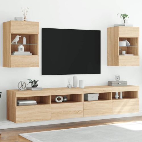 vidaXL 2 db sonoma-tölgy színű fali TV-szekrény LED-del 40x30x60,5 cm