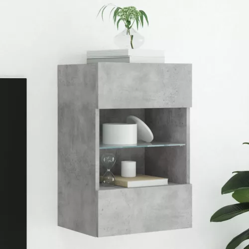 vidaXL betonszürke falra szerelhető TV-szekrény LED-del 40x30x60,5 cm