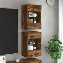   vidaXL 2 db füstös tölgy fali szekrények LED világítással TV-hez 40x30x60,5 cm