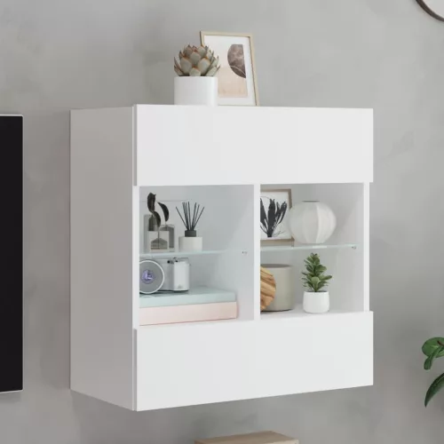 vidaXL fehér falra szerelhető TV-szekrény LED-lámpákkal 58,5x30x60,5cm