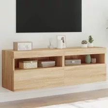   vidaXL 2 db sonoma tölgy színű fali TV-szekrény LED-del 60x30x40 cm