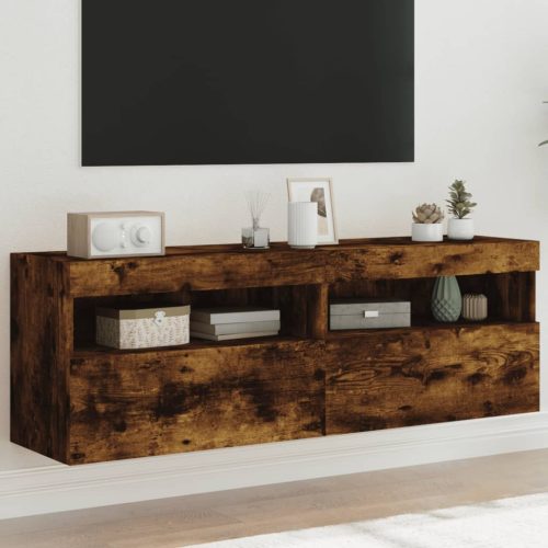 vidaXL 2 db füstös tölgy fali TV-szekrény LED-ekkel 60x30x40 cm