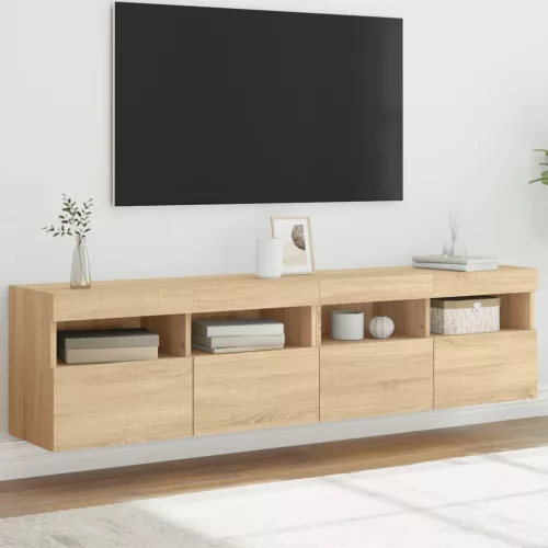 vidaXL 2 db sonoma tölgy színű fali TV-szekrény LED-del 80x30x40 cm