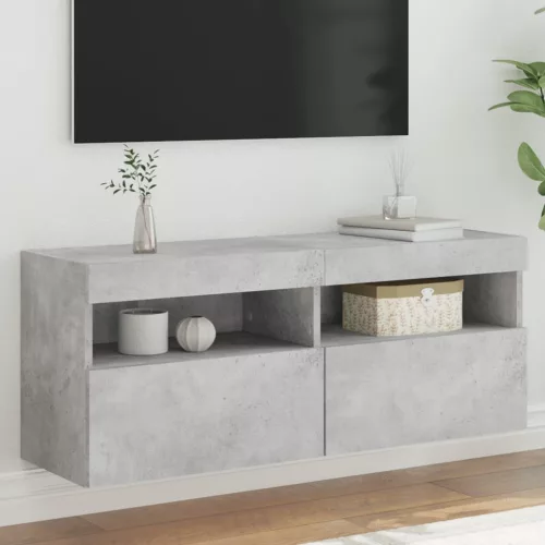vidaXL betonszürke falra szerelhető TV-szekrény LED-del 100x30x40 cm