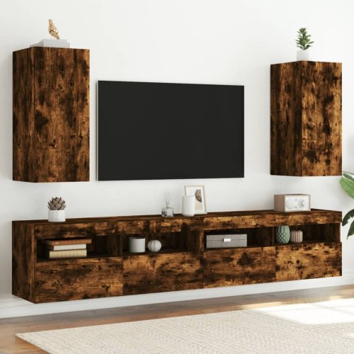 vidaXL 2 db füstös tölgy fali TV-szekrény LED-ekkel 30,5x35x70 cm