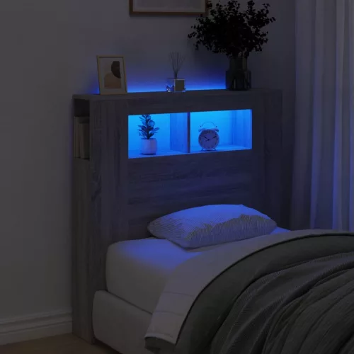 vidaXL szürke sonoma szerelt fa LED-es fejtámla 100x18,5x103,5 cm