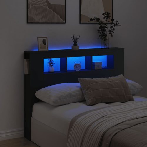 vidaXL fekete szerelt fa LED-es fejtámla 140x18,5x103,5 cm