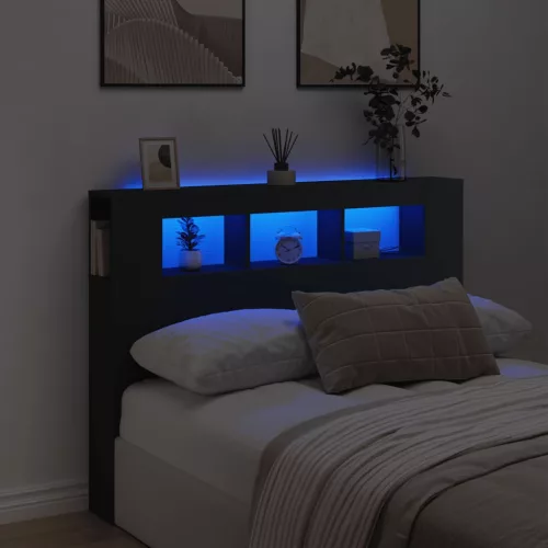 vidaXL fekete szerelt fa LED-es fejtámla 140x18,5x103,5 cm