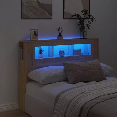 vidaXL sonoma tölgy színű szerelt fa LED-es fejtámla 140x18,5x103,5 cm