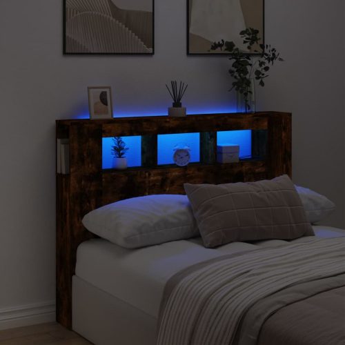 vidaXL füstüs tölgy színű szerelt fa LED-es fejtámla 140x18,5x103,5 cm