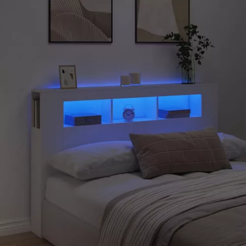 vidaXL fehér szerelt fa LED-es fejtámla 160x18,5x103,5 cm