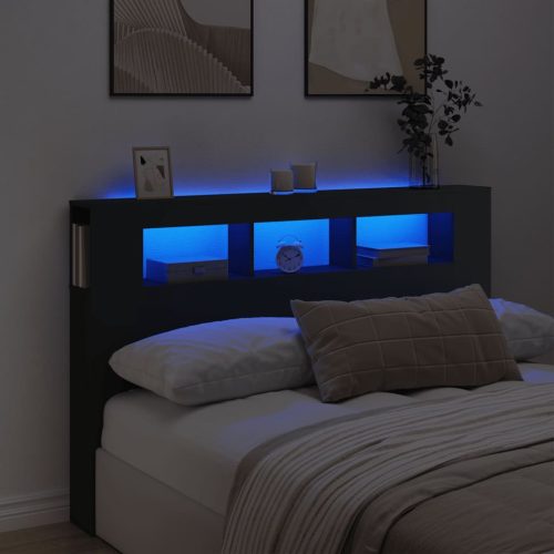 vidaXL fekete szerelt fa LED-es fejtámla 160x18,5x103,5 cm