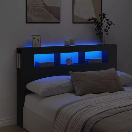 vidaXL fekete szerelt fa LED-es fejtámla 160x18,5x103,5 cm