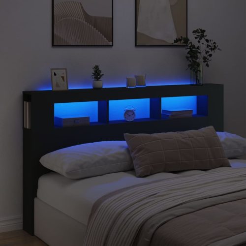 vidaXL fekete szerelt fa LED-es fejtámla 180x18,5x103,5 cm