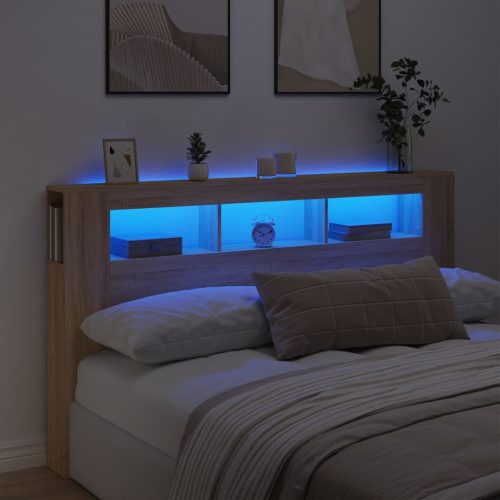 vidaXL sonoma-tölgyszínű szerelt fa LED-es fejtámla 180x18,5x103,5 cm