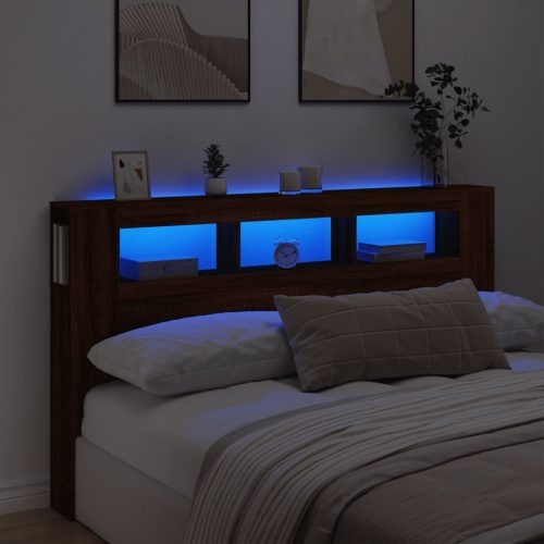 vidaXL barna tölgyszínű szerelt fa LED-es fejtámla 180x18,5x103,5 cm