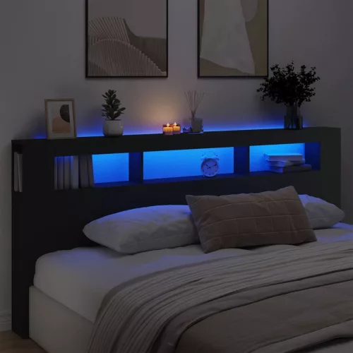 vidaXL fekete szerelt fa LED-es fejtámla 220x18,5x103,5 cm