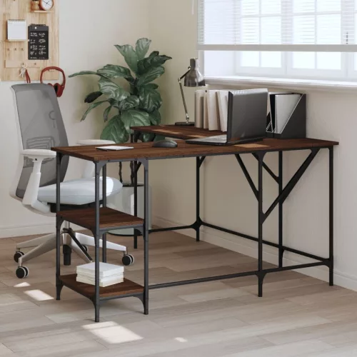 vidaXL barna tölgyszínű szerelt fa íróasztal 139x139x75 cm