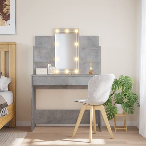 vidaXL betonszürke fésülködőasztal LED-del 96 x 40 x 142 cm