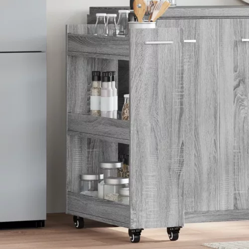 vidaXL szürke sonoma színű szerelt fa szekrény kerekekkel 60x22x79 cm