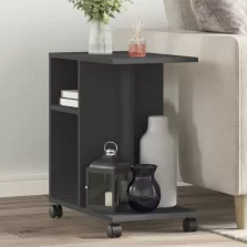   vidaXL fekete szerelt fa kisasztal kerekekkel 50 x 30 x 55 cm
