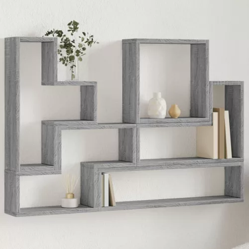 vidaXL szürke sonoma színű szerelt fa fali polc 96x12x64 cm