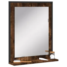   vidaXL füstölt tölgy szerelt fa fürdőszobai tükör polccal 50x12x60 cm
